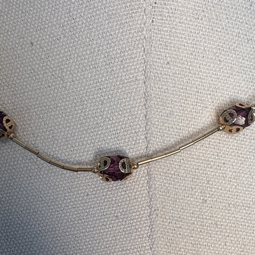 Gold and Purple Handmade Beaded Necklace - Picture 3 of 3
